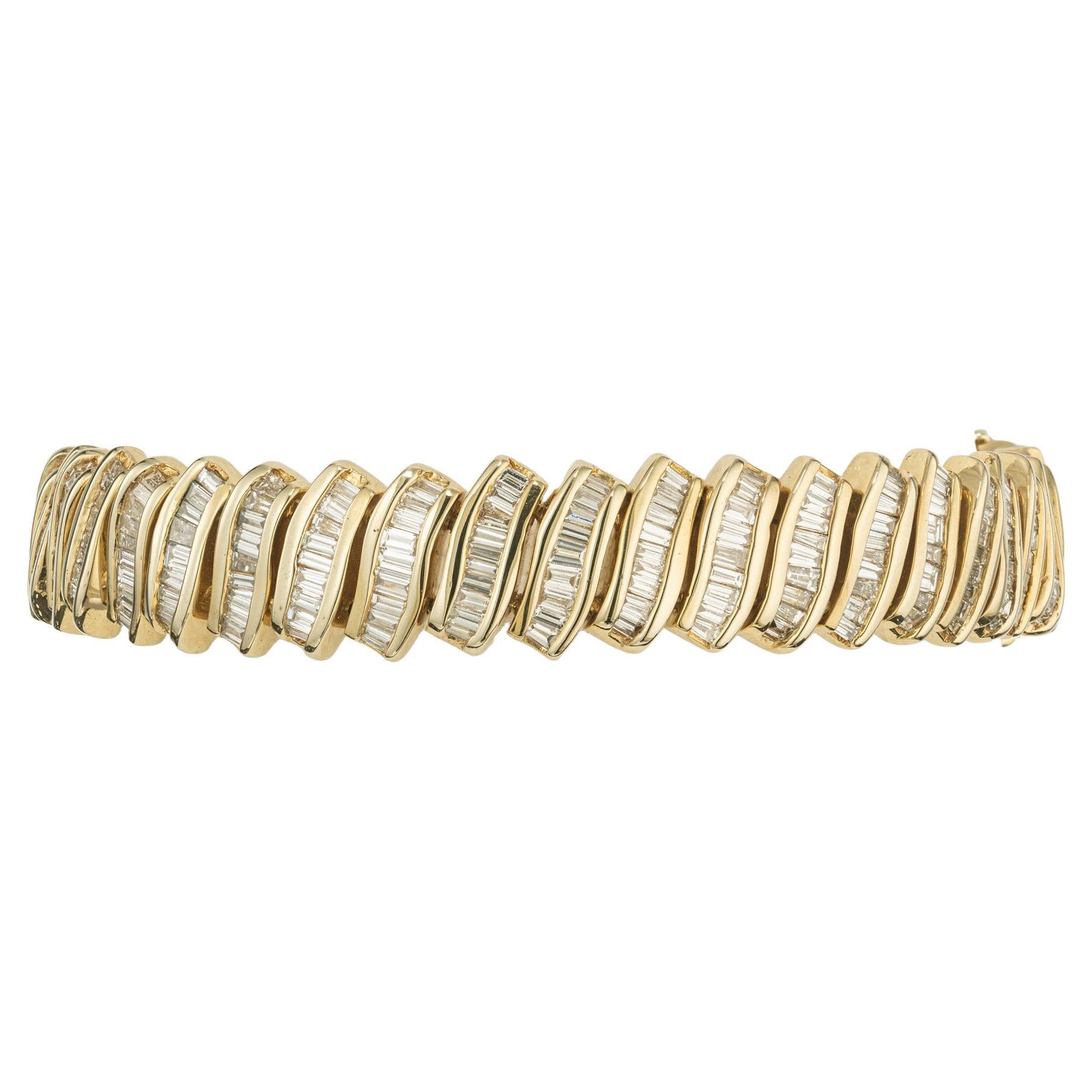 EGL Certified 9.10 Carat Baguette Diamond Yellow Gold Bracelet
