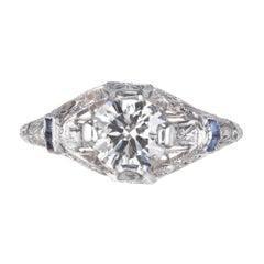 EGL Certified .92 Carat Diamond Sapphire Platinum Engagement Ring