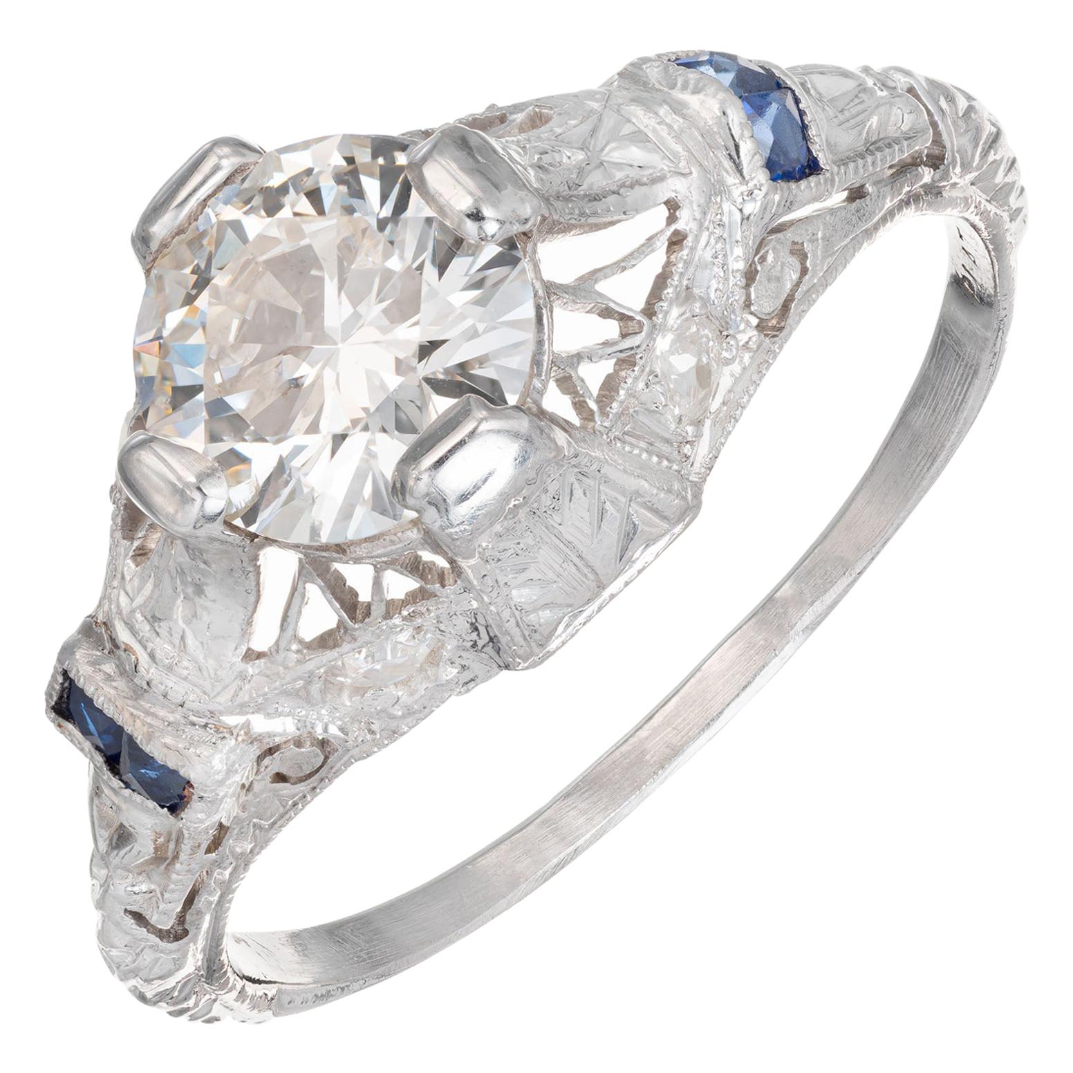 EGL Certified .92 Carat Diamond Sapphire Platinum Engagement Ring