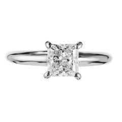 EGL Certified .94 Carat Princess Cut Diamond Solitaire Gold Engagement Ring