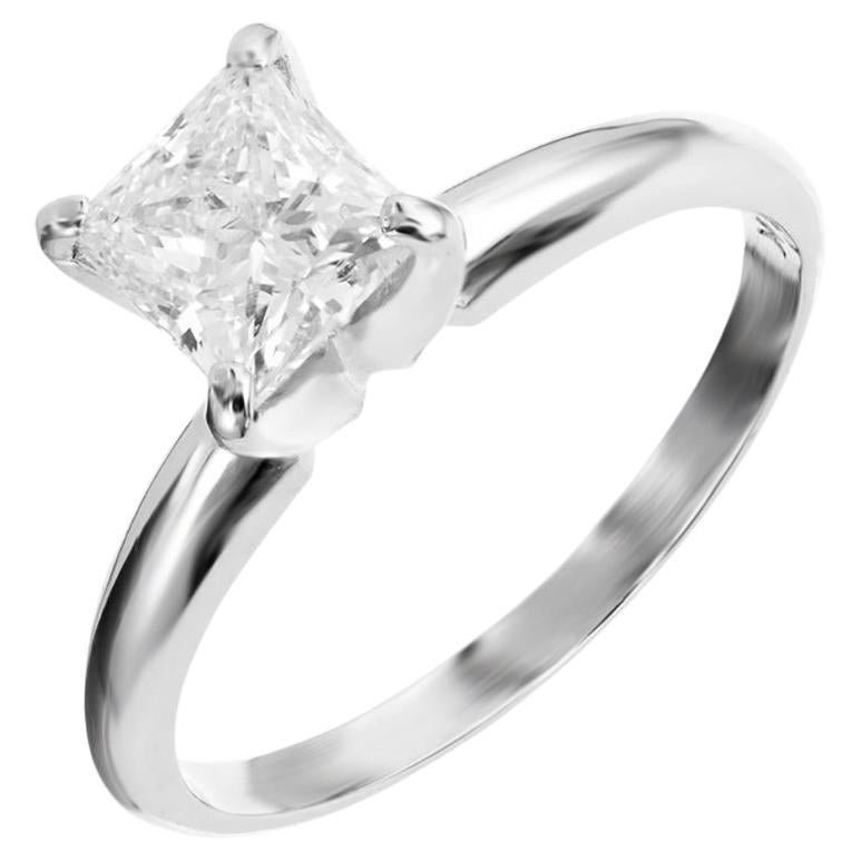 EGL Certified .94 Carat Princess Cut Diamond Solitaire Gold Engagement Ring