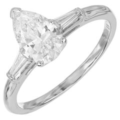 Vintage EGL Certified .95 Carat Pear Diamond Platinum Three Stone Engagement Ring