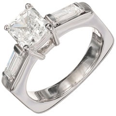 Bague de fiançailles en platine avec diamant taille radiant de 0,96 carat certifié EGL