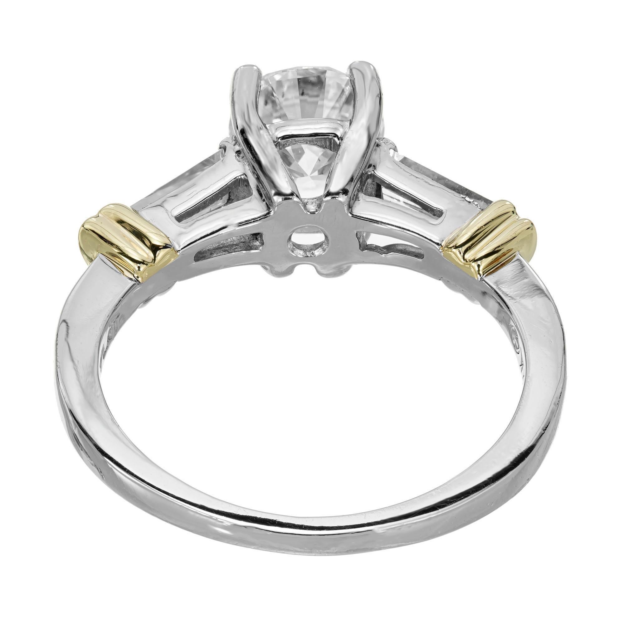 Round Cut EGL Certified .97 Carat Diamond Platinum Yellow Gold Three-Stone Engagement Ring For Sale