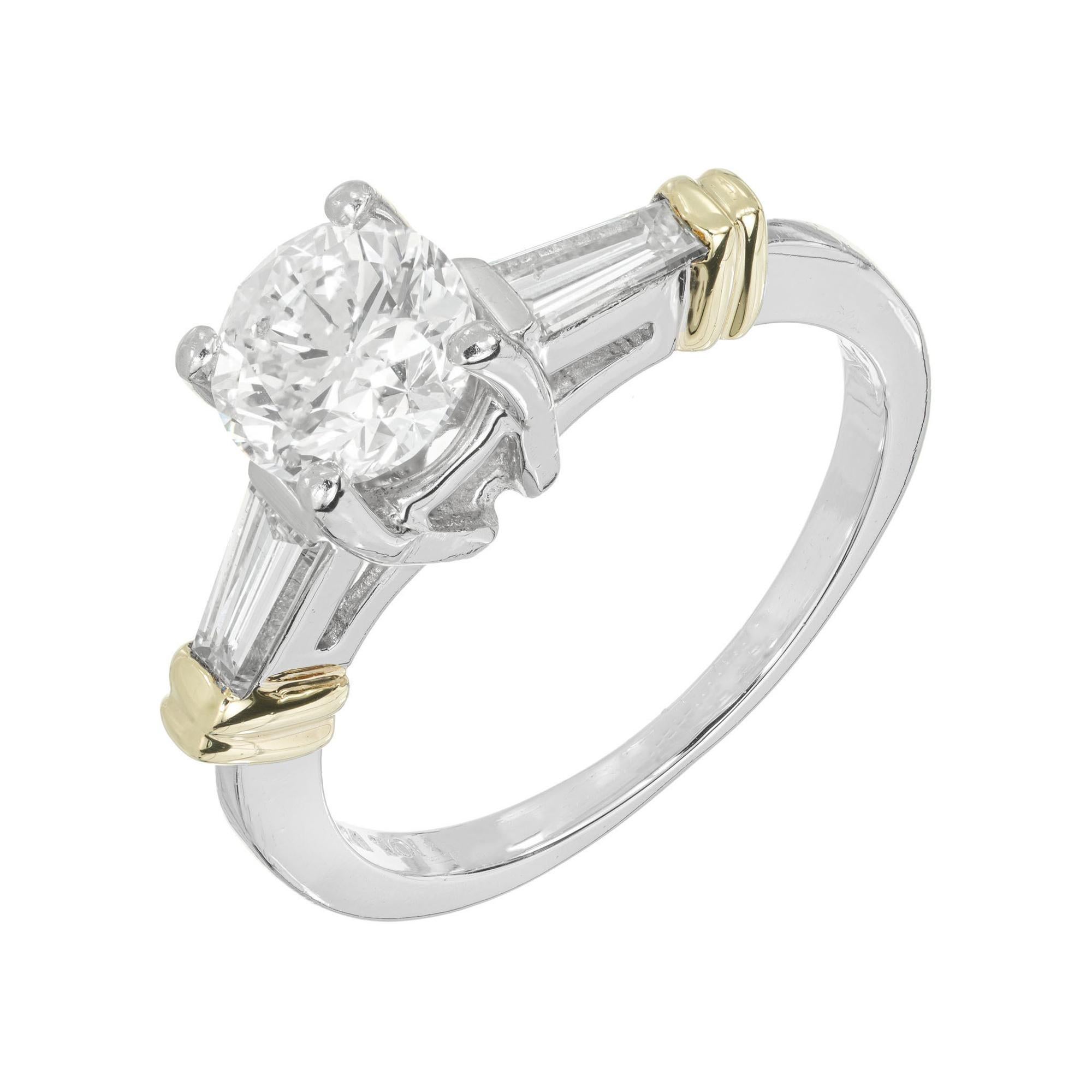EGL Certified .97 Carat Diamond Platinum Yellow Gold Three-Stone Engagement Ring For Sale