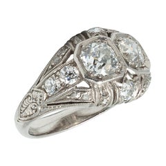 Antique EGL Certified Art Deco 1920s Palladium and Platinum Diamond Two-Stone Ring