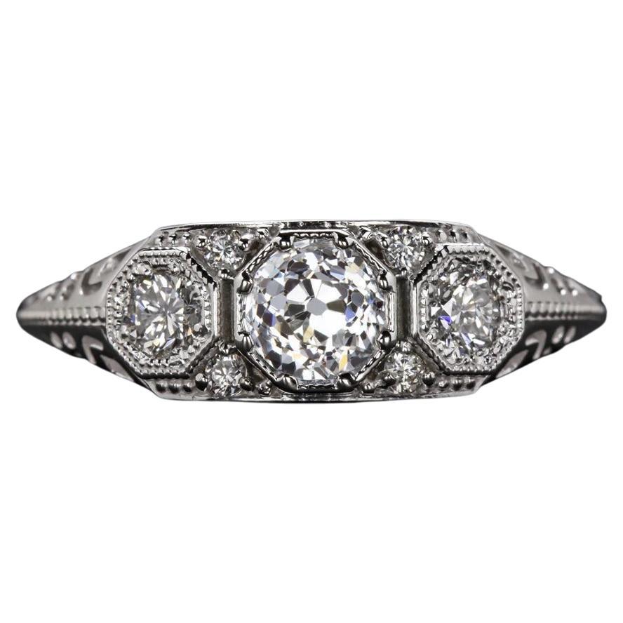 EGL Certified Art Deco Style Old European Diamond Ring