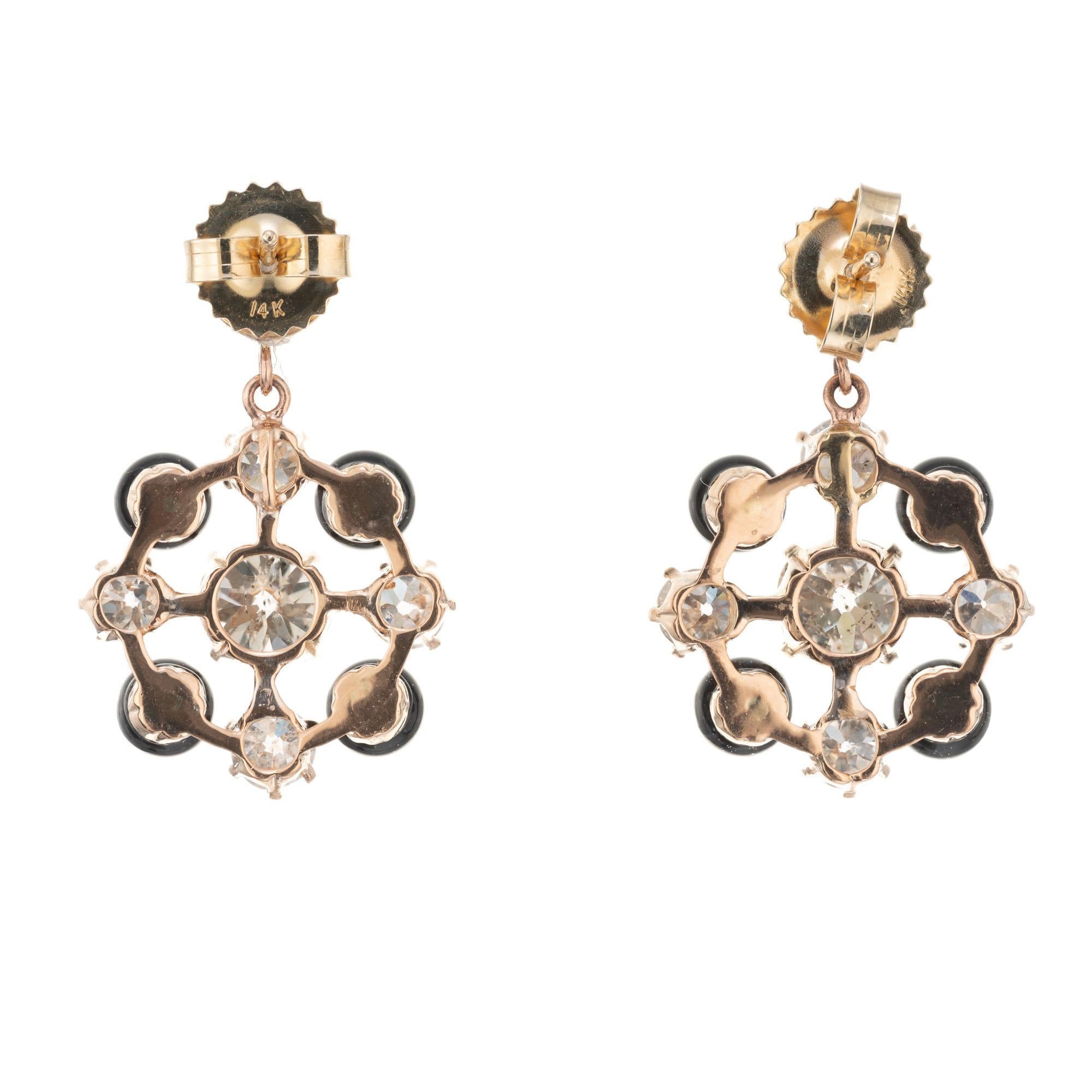 Pendants d'oreilles en or rose et or jaune avec diamant certifié EGL et onyx Bon état - En vente à Stamford, CT