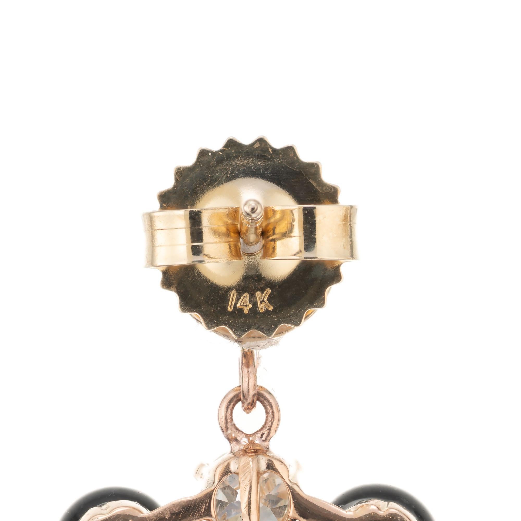 Donna Orecchini pendenti in oro giallo rosa con diamanti certificati EGL e onice in vendita