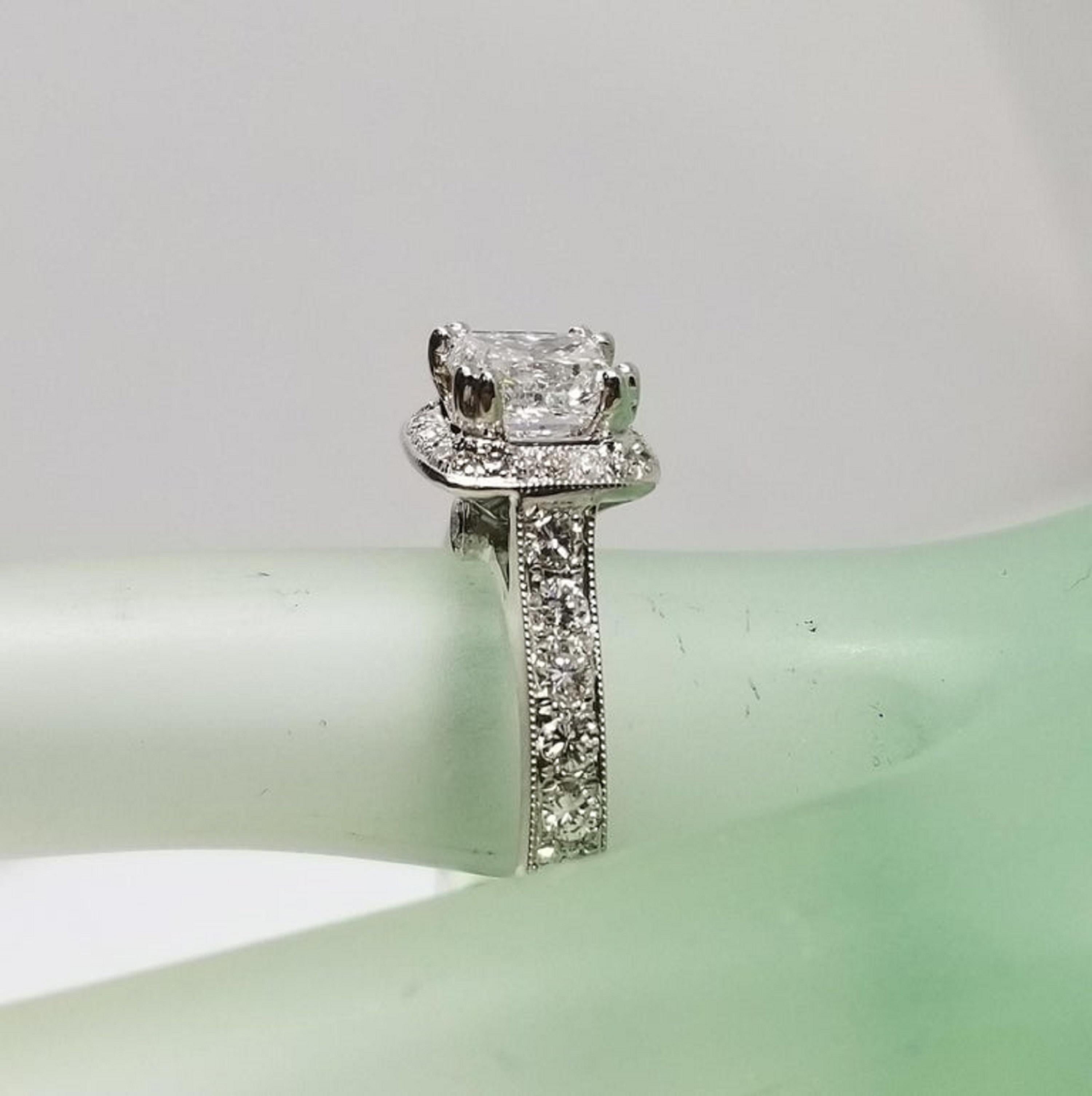 EGL Certified Diamond Princess Cut 1.51D SI2 in Halo Ring For Sale 2