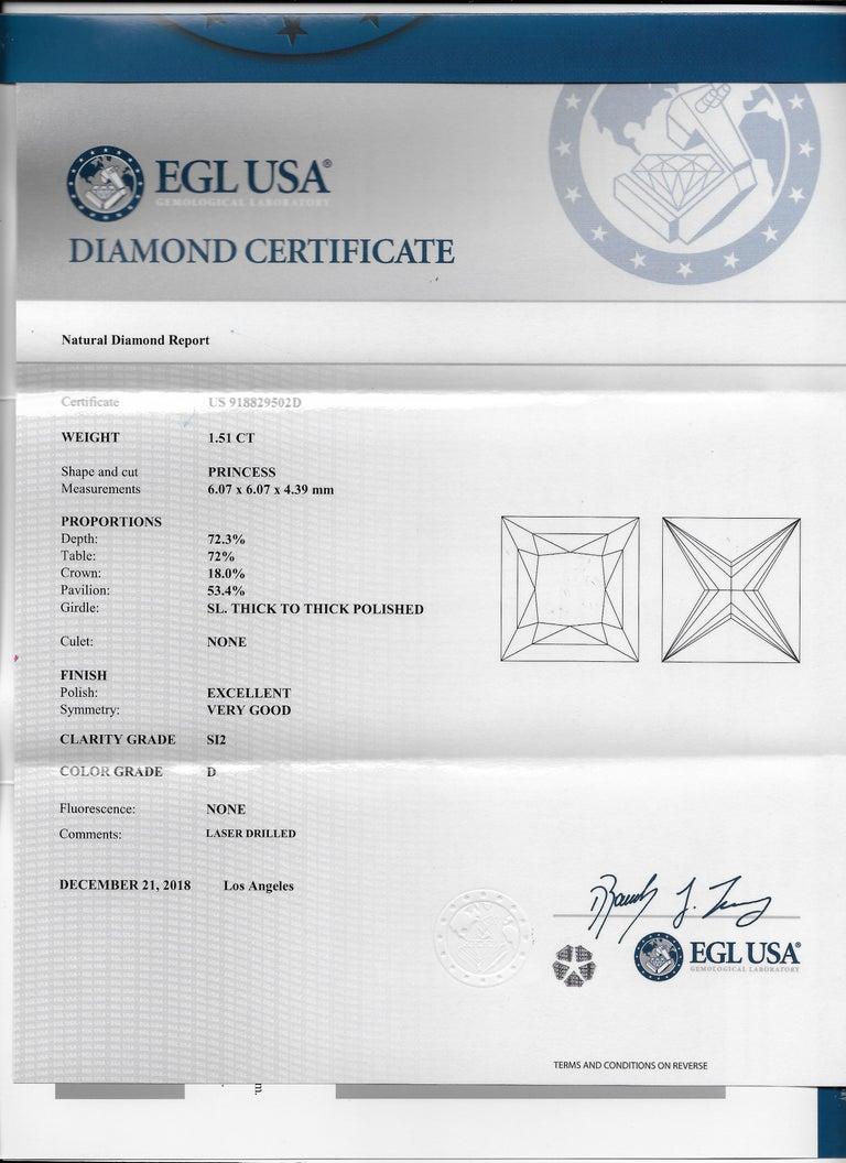 EGL Certified Diamond Princess Cut 1.51D SI2 in Halo Ring For Sale 3