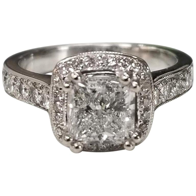 EGL Certified Diamond Princess Cut 1.51D SI2 in Halo Ring For Sale