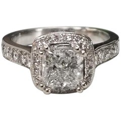 EGL Certified Diamond Princess Cut 1.51D SI2 in Halo Ring