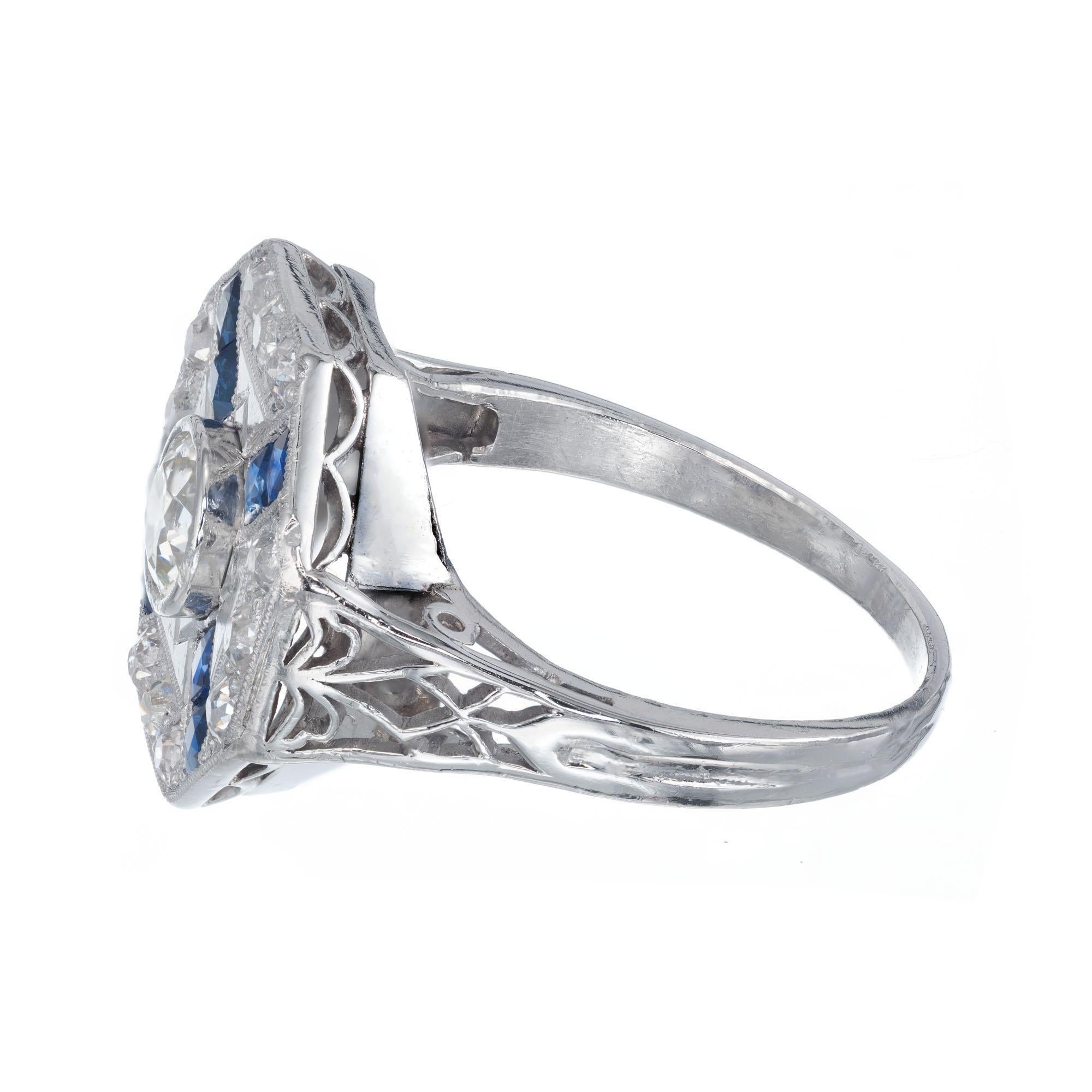 EGL Certified Diamond Sapphire Platinum Ring In Excellent Condition For Sale In Stamford, CT
