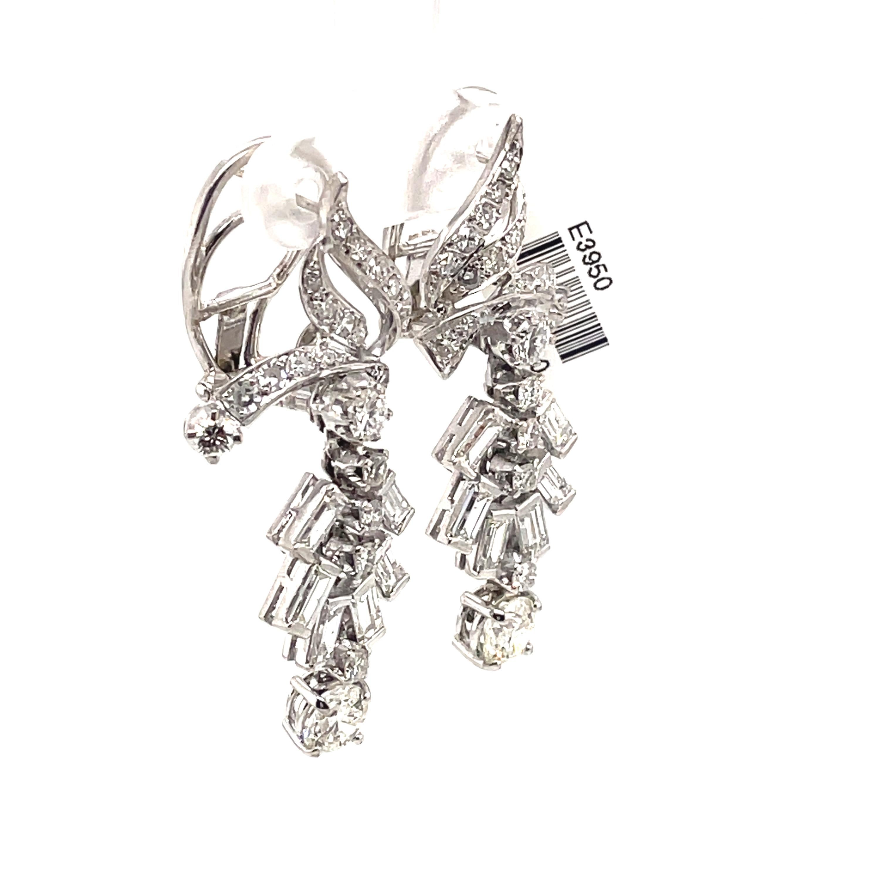 EGL-zertifizierte Platin-Kronleuchter-Ohrringe im edwardianischen Stil mit 4,40 Karat Diamanten (Rundschliff) im Angebot