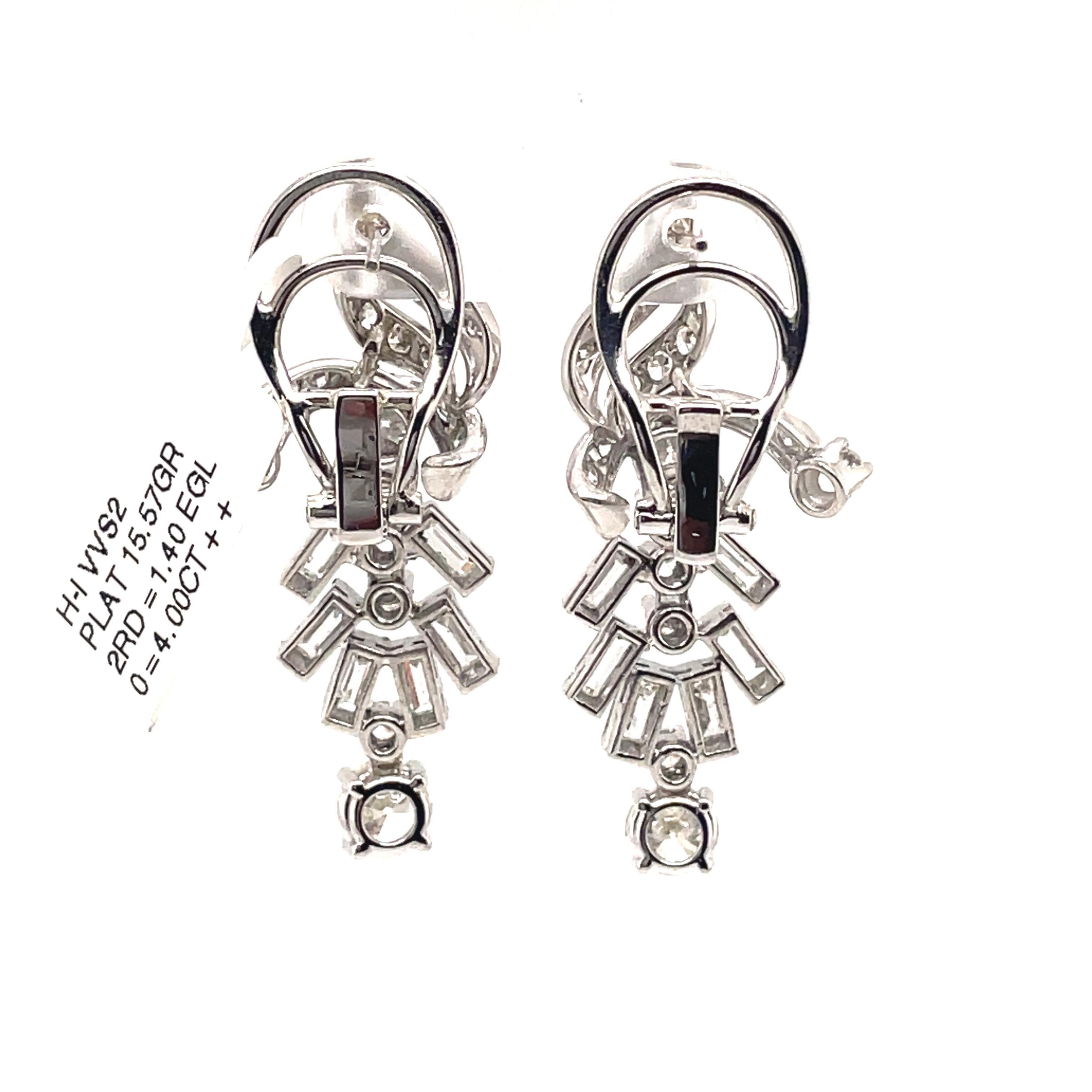 EGL Certified Edwardian Style 4.40ct Diamond Chandelier Earrings Platinum In New Condition For Sale In BEVERLY HILLS, CA