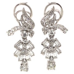 EGL Certified Edwardian Style 4.40ct Diamond Chandelier Earrings Platinum