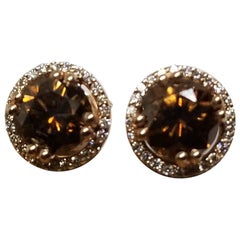 Diamantes de color marrón intenso con certificado EGL, 2,10 ct, engastados en oro de 14 quilates con aureola