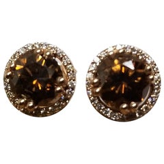 EGL Certified Fancy Deep Brown Diamonds 2.10Cts Set in 14 Karat Gold Halo Studs