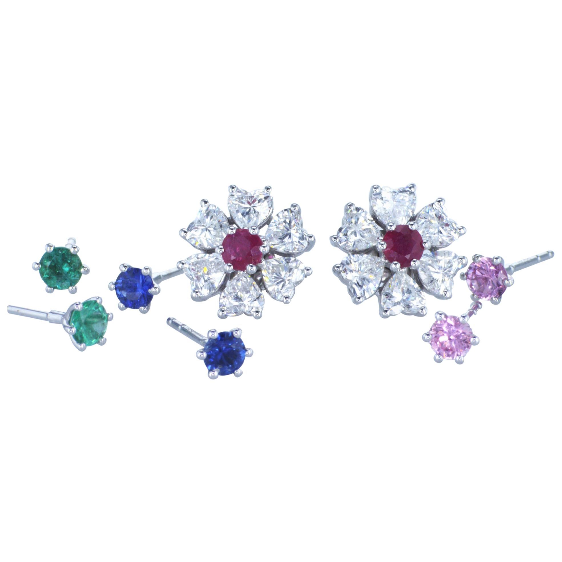 EGL Certified Floral Motif Interchangeable Diamond Earrings Set four inserts