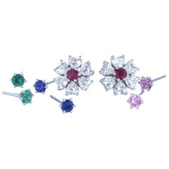 EGL Certified Floral Motif Interchangeable Diamond Earrings Set four inserts (boucles d'oreilles interchangeables à motif floral)