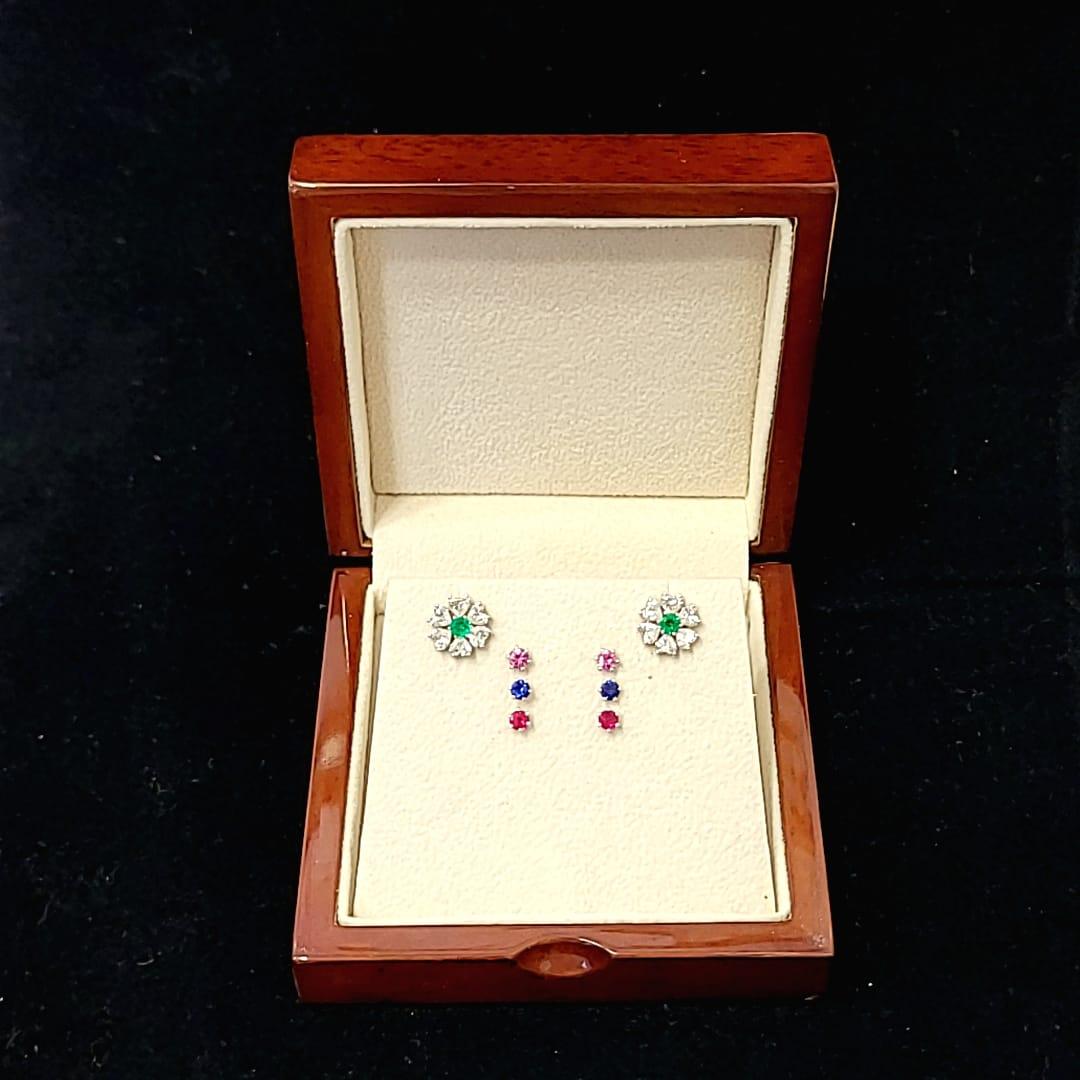 EGL Certified Floral Motif Interchangeable Diamond Earrings Set four inserts  For Sale 6