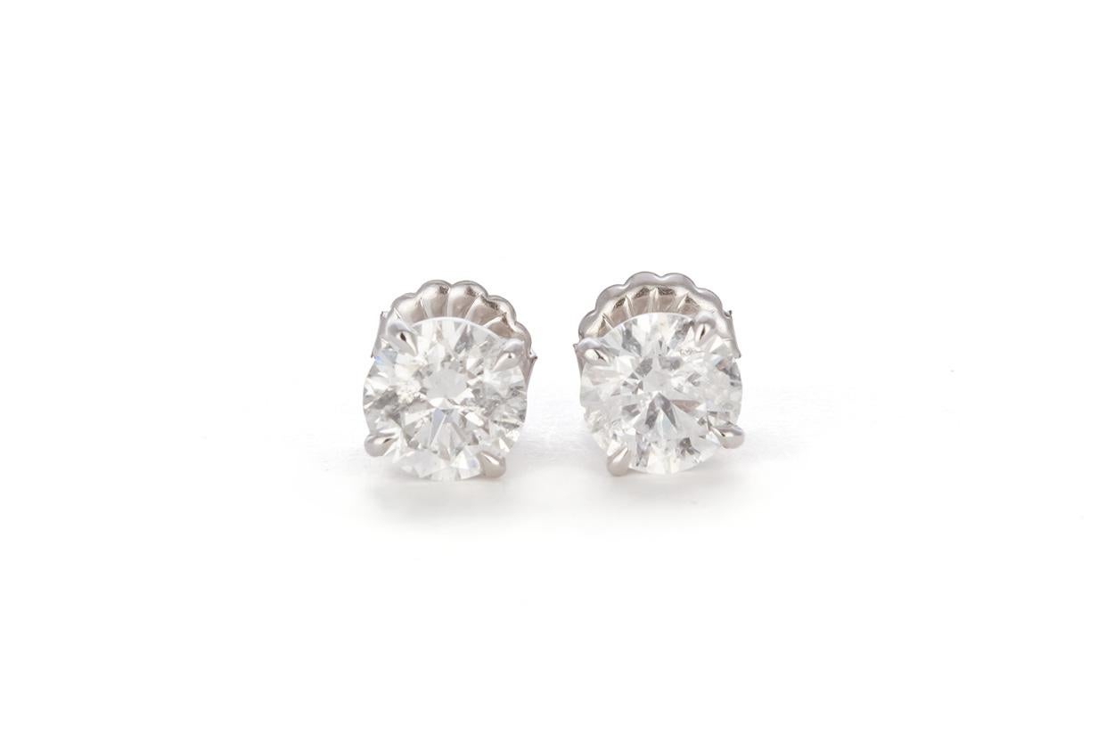 EGL Certified Hearts and Arrows 14K Gold and Diamond Stud Earrings 2.58