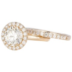 EGL Certified Hearts 
Arrows 14 Karat Gold Diamond Halo Engagement Wedding Set