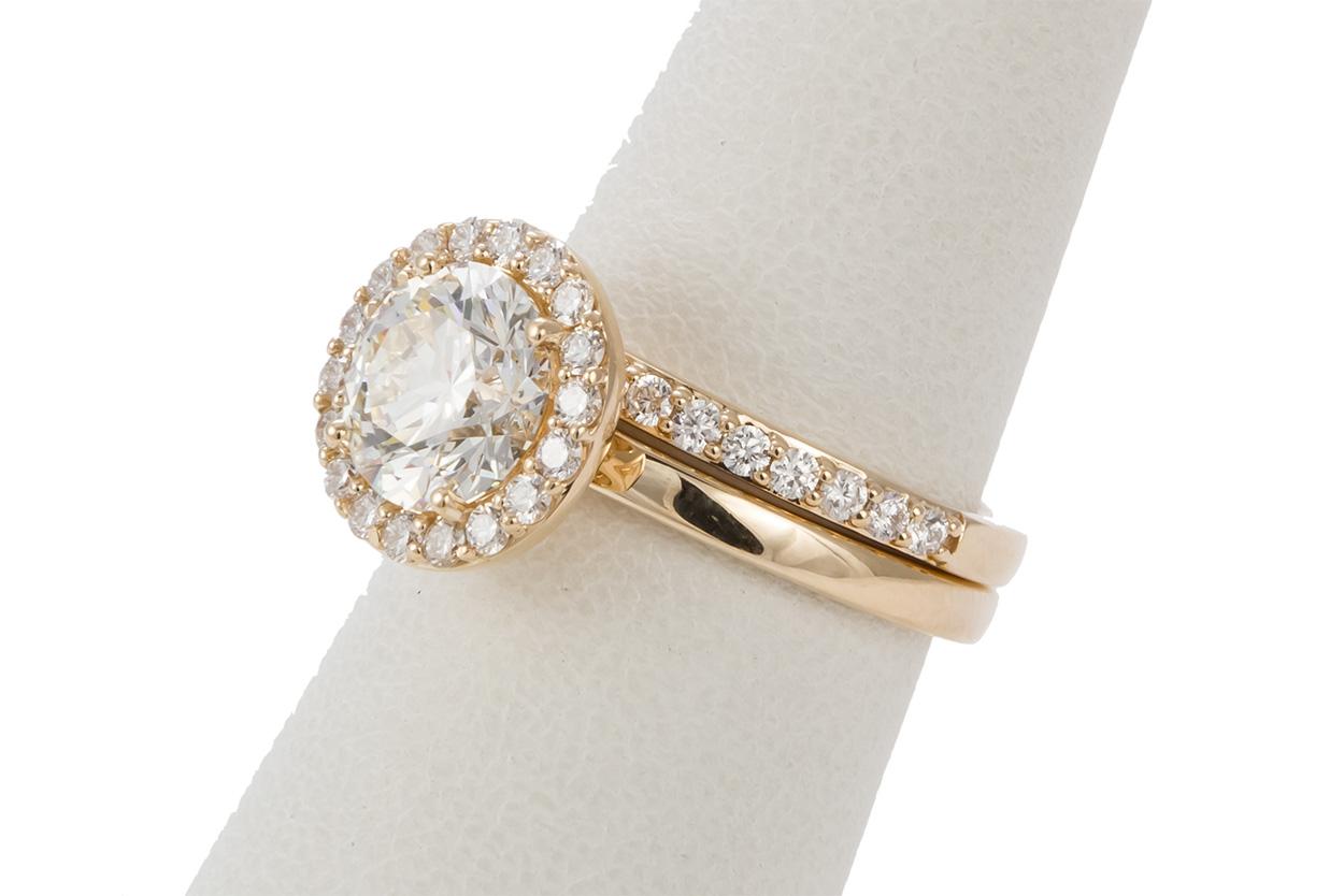 EGL Certified Hearts & Arrows 14 Karat Gold Diamond Halo Engagement Wedding Set 4