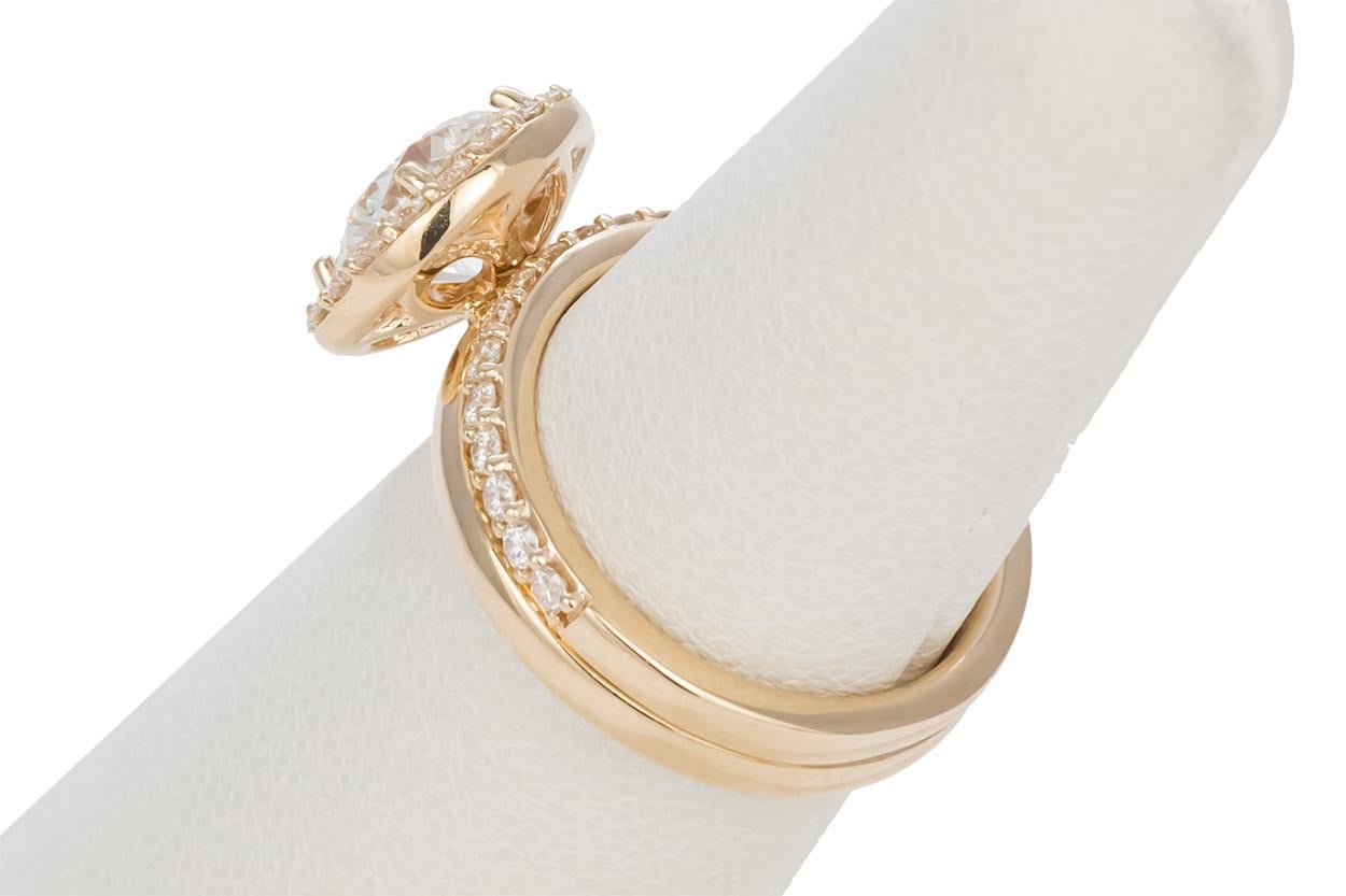 EGL Certified Hearts & Arrows 14 Karat Gold Diamond Halo Engagement Wedding Set 5