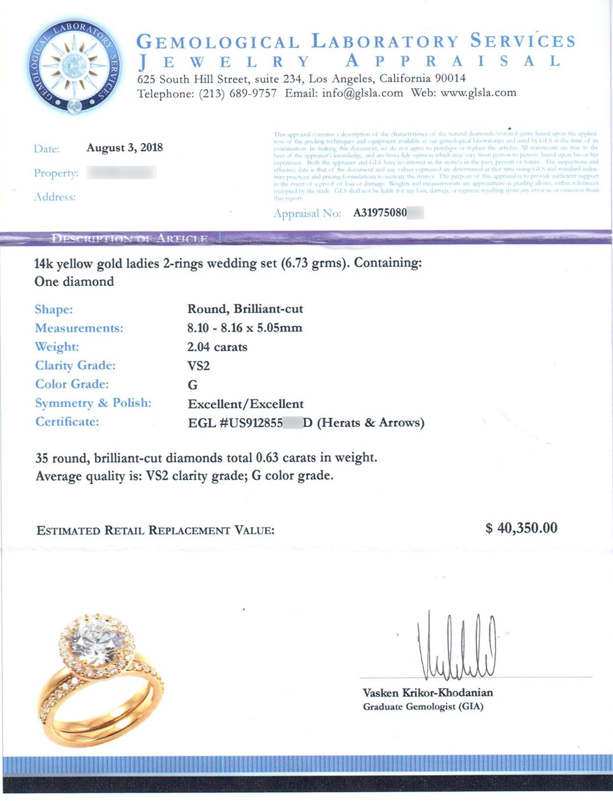 EGL Certified Hearts & Arrows 14 Karat Gold Diamond Halo Engagement Wedding Set 9
