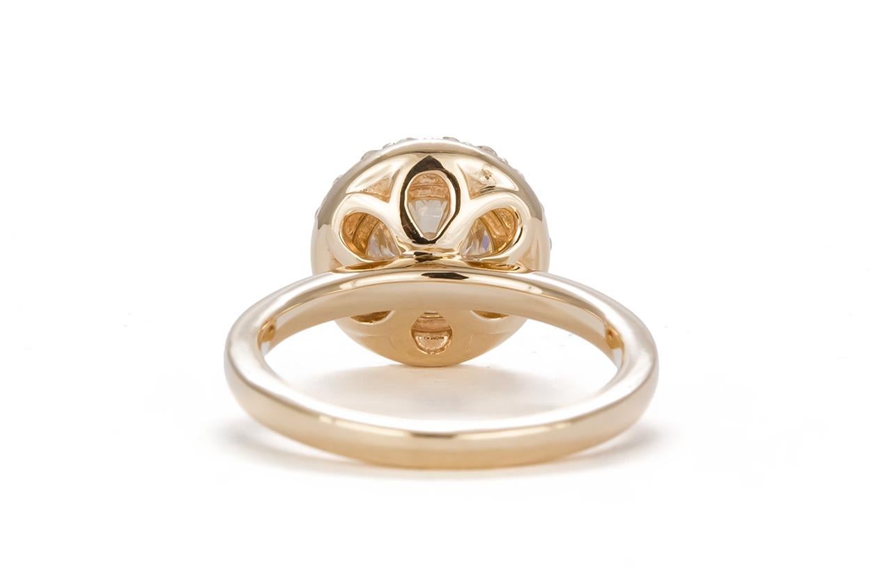 Round Cut EGL Certified Hearts & Arrows 14 Karat Gold Diamond Halo Engagement Wedding Set