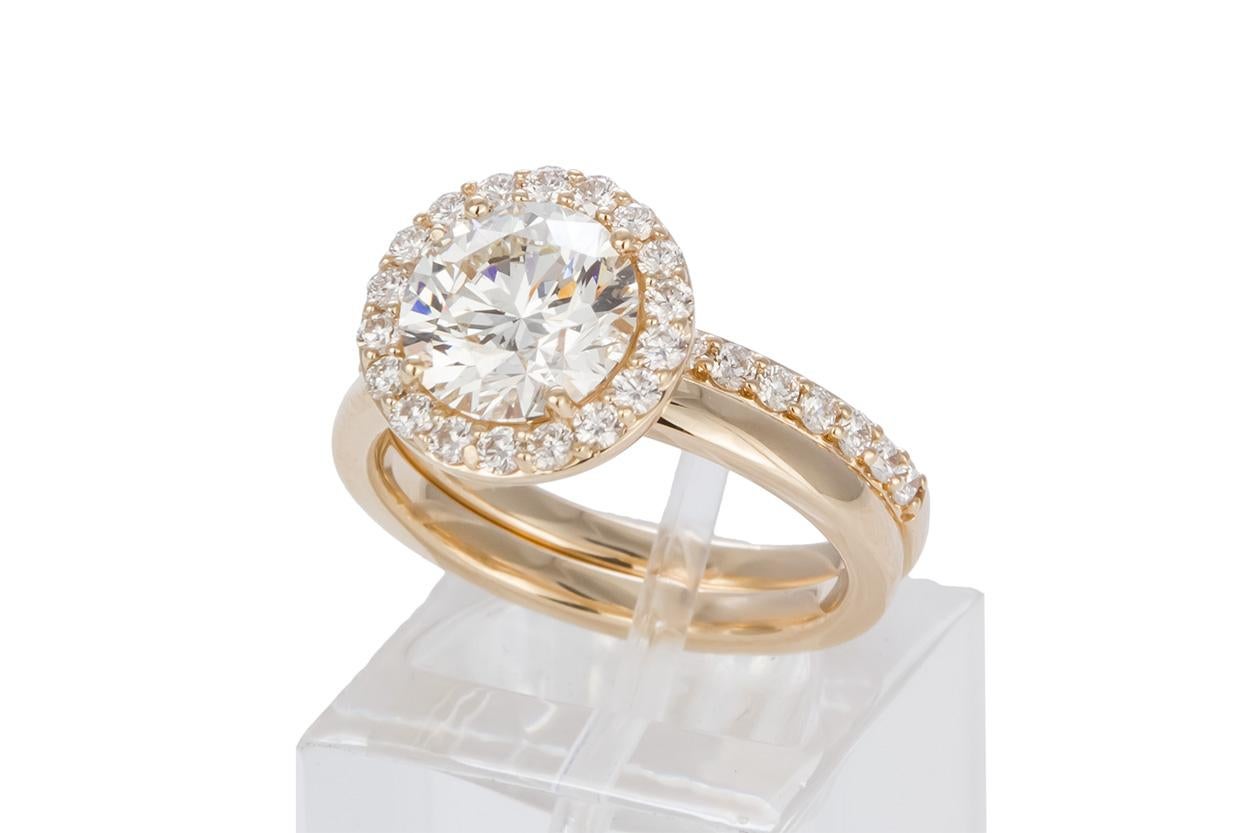 EGL Certified Hearts & Arrows 14 Karat Gold Diamond Halo Engagement Wedding Set 2