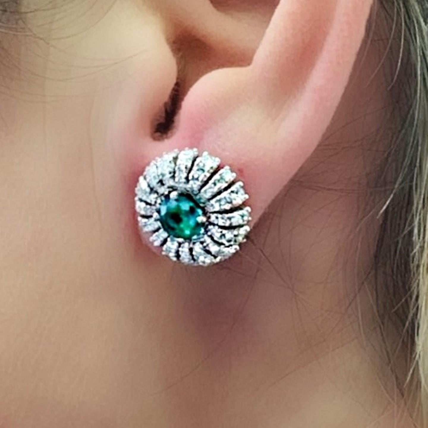 Round Cut 11.43 Carat Interchangeable Diamond Floral Earring set -Sapphires & Emeralds  For Sale