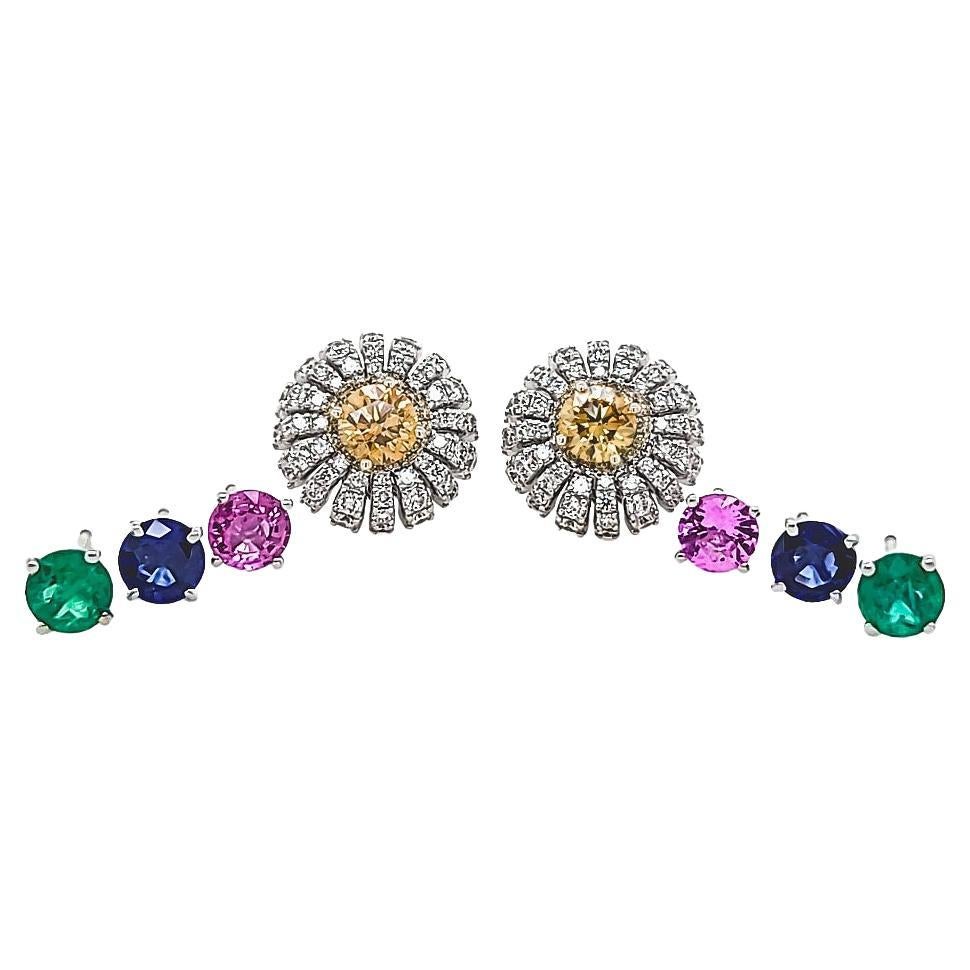 11,43 Karat austauschbare florale Diamant-Ohrringe - Saphire & Smaragde  im Angebot