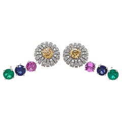 11.43 Carat Interchangeable Diamond Floral Earring set -Sapphires & Emeralds 
