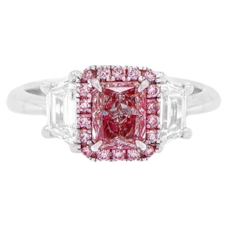 EGL Certified Pink Diamond 0.68 Carat Ring with Pink Diamond Halo 18K Gold For Sale