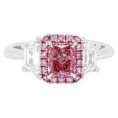 Bague en or 18 carats avec diamant rose certifié EGL de 0,68 carat et halo de diamants roses