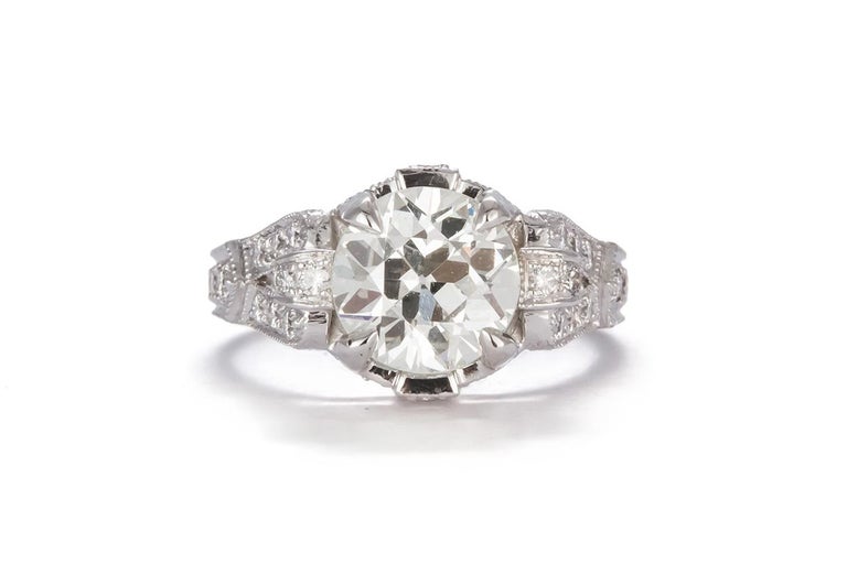 EGL Certified Platinum and Old Euro Diamond Art Deco Ring EGL Certified Platinum and Old Euro Diamond Art Deco Ring