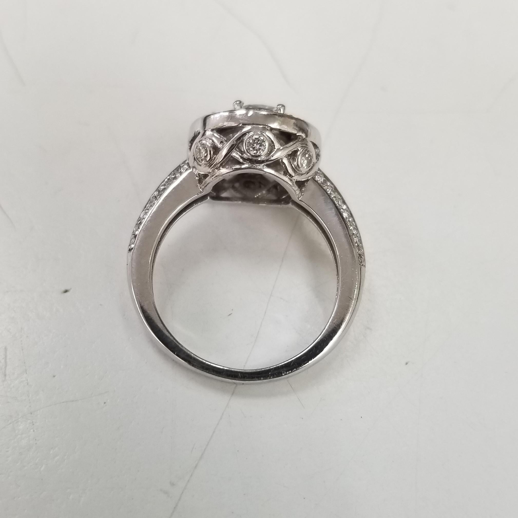 Contemporary EGL Certified Round Brilliant Cut Diamond 14k White Gold Round Diamond Halo Ring