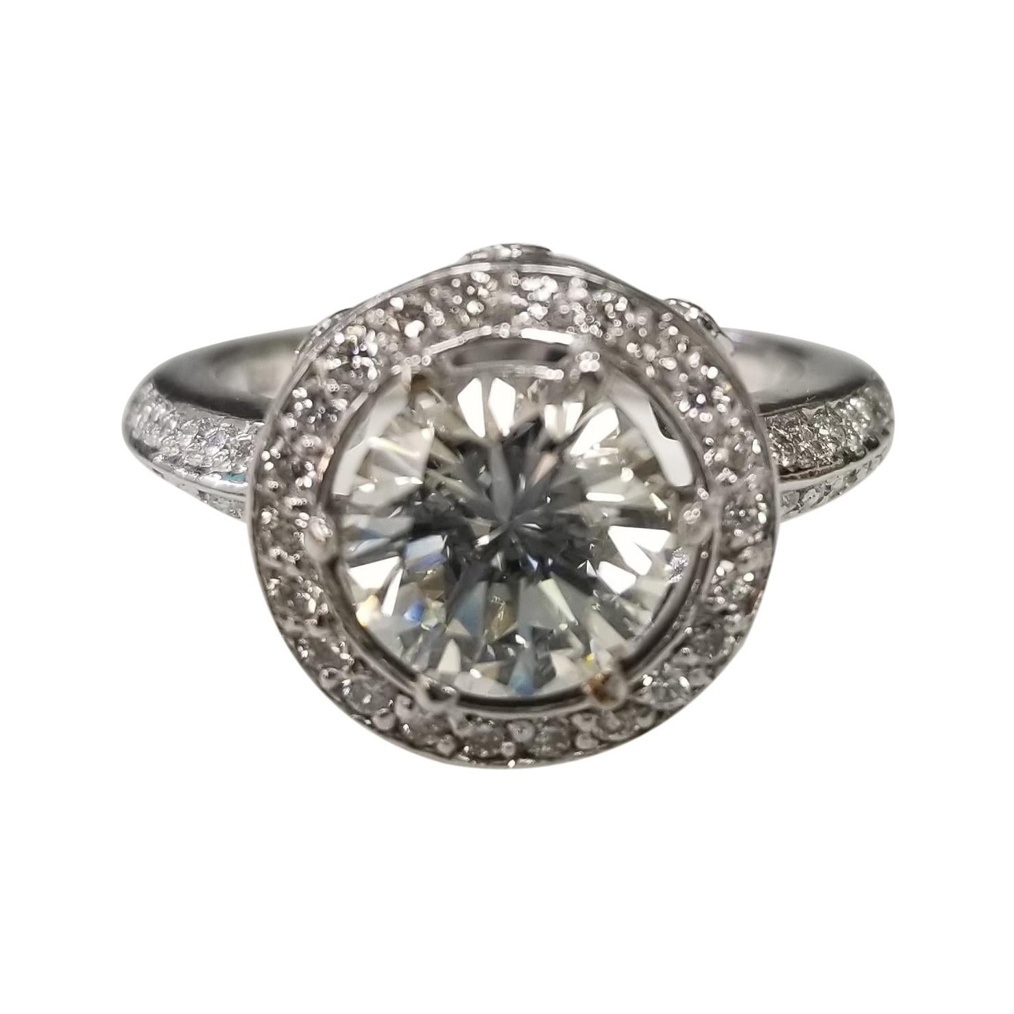 EGL Certified Round Brilliant Cut Diamond 14k White Gold Round Diamond Halo Ring