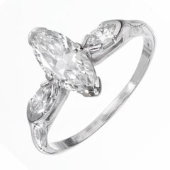 EGL Certified.93 Carat Marquise Diamond Three-Stone Platinum Engagement Ring