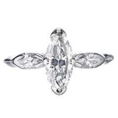 EGL Certified.93 Carat Marquise Diamond Three-Stone Platinum Engagement Ring