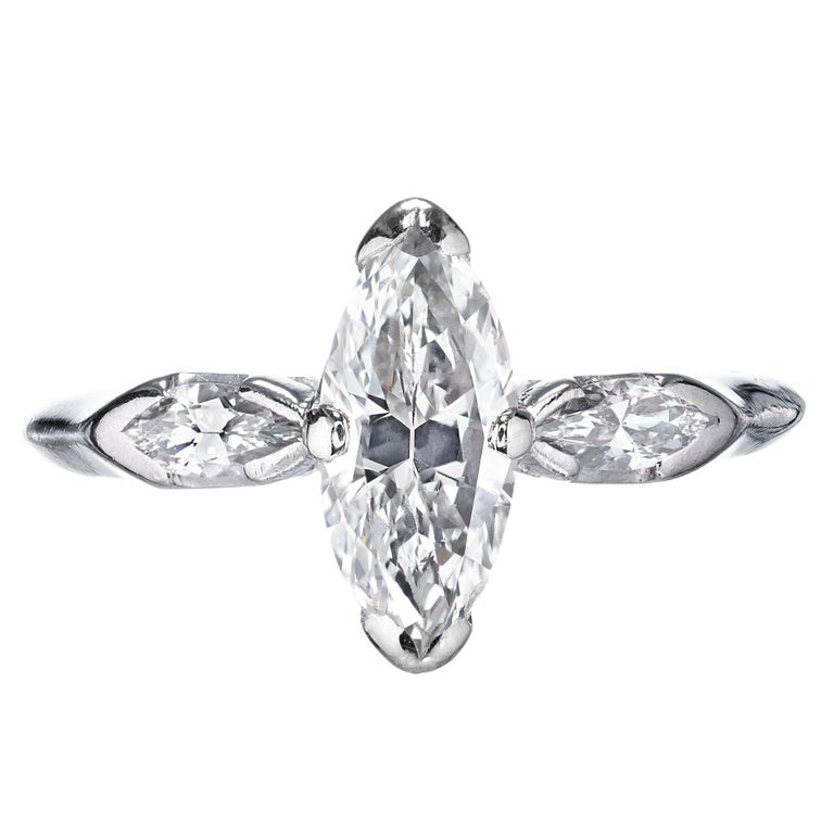 Egl Certified 93 Carat Marquise Diamond Three Stone Platinum Engagement Ring For Sale At 1stdibs