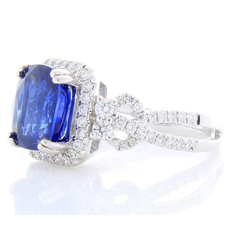 Contemporary EGL Gem Lab Certified Cushion Cut Blue Sapphire & Diamond Cocktail Ring In 18k