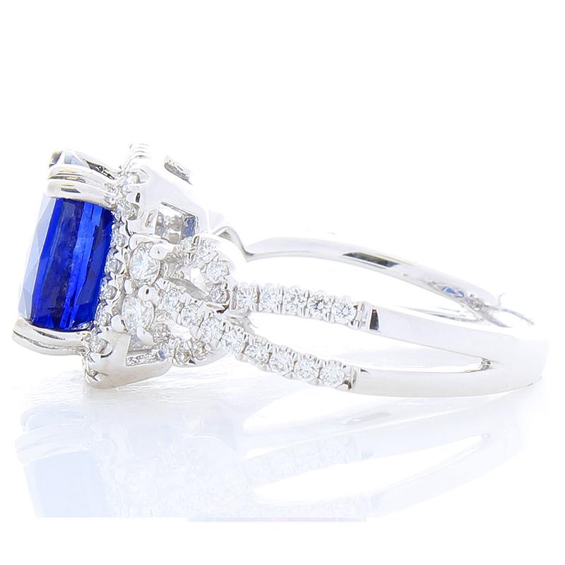 Women's EGL Gem Lab Certified Cushion Cut Blue Sapphire & Diamond Cocktail Ring In 18k