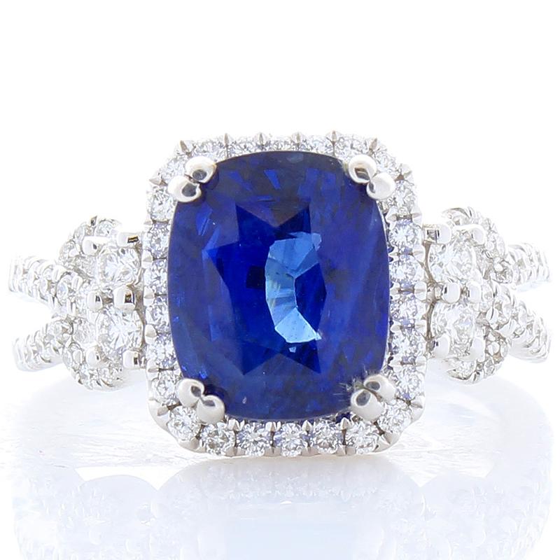 EGL Gem Lab Certified Cushion Cut Blue Sapphire & Diamond Cocktail Ring In 18k 1