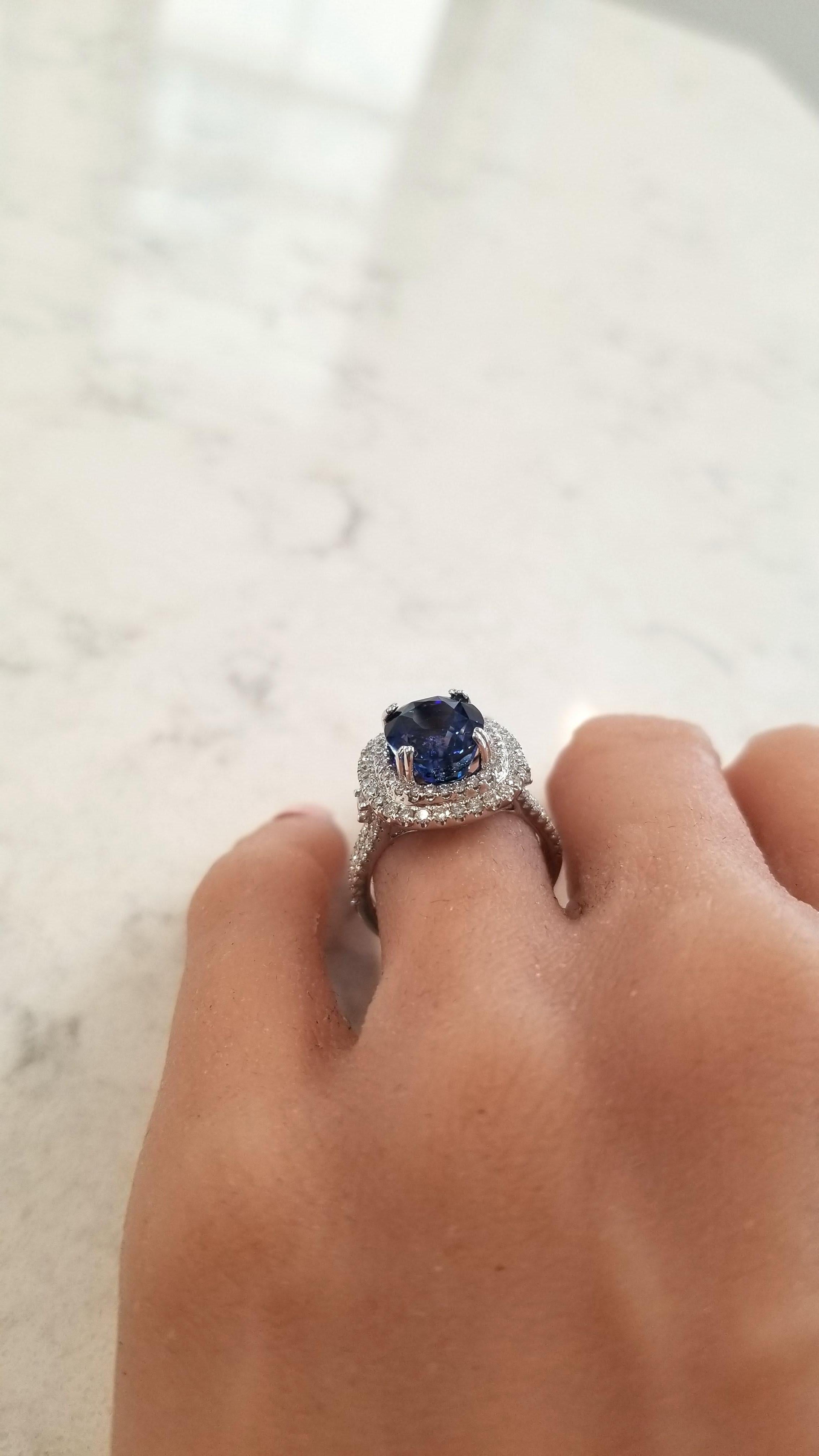 Women's EGL Gem Lab Certified Oval Blue Sapphire and Diamond Cocktail Ring in White Gold