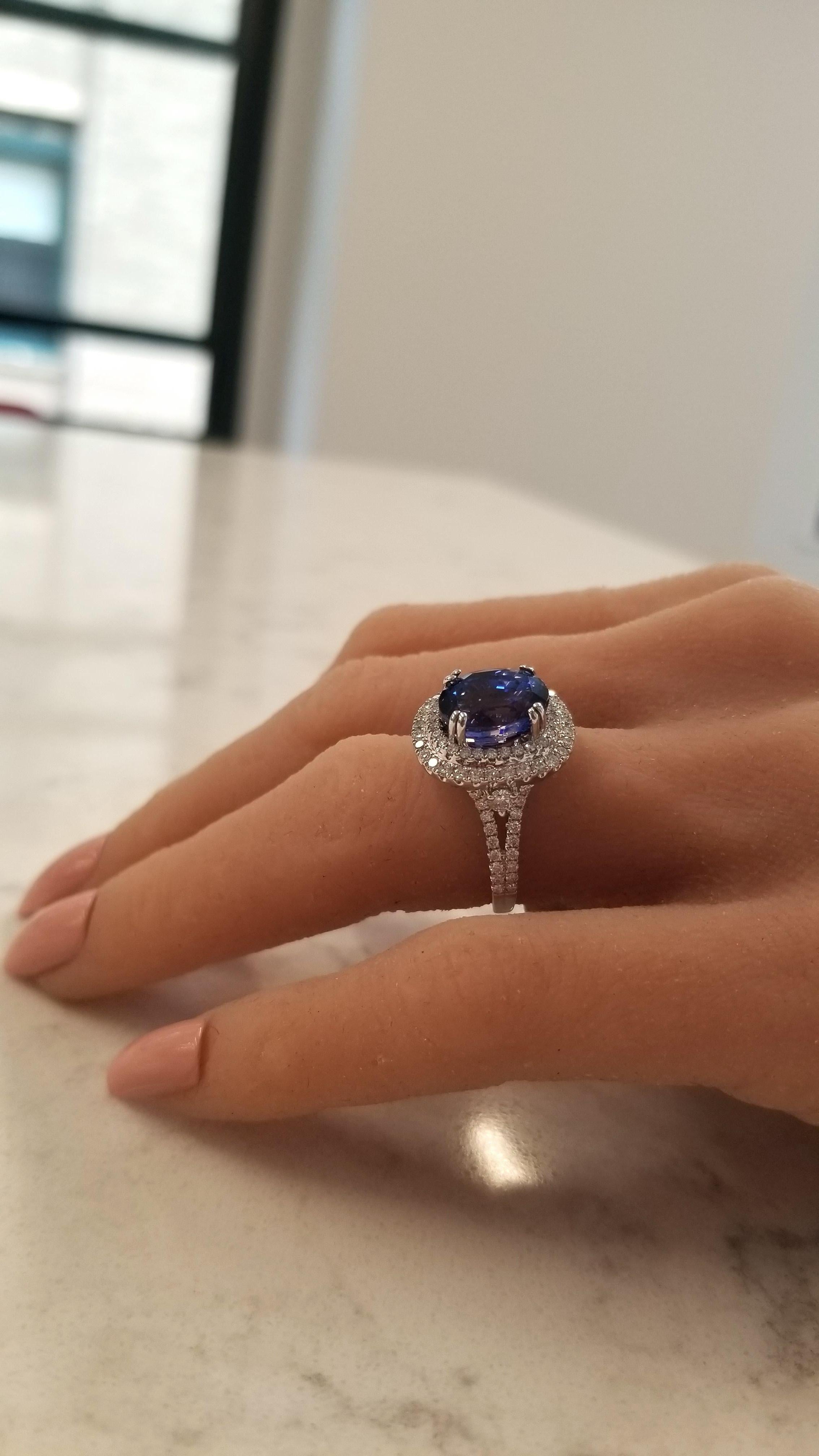 EGL Gem Lab Certified Oval Blue Sapphire and Diamond Cocktail Ring in White Gold 1