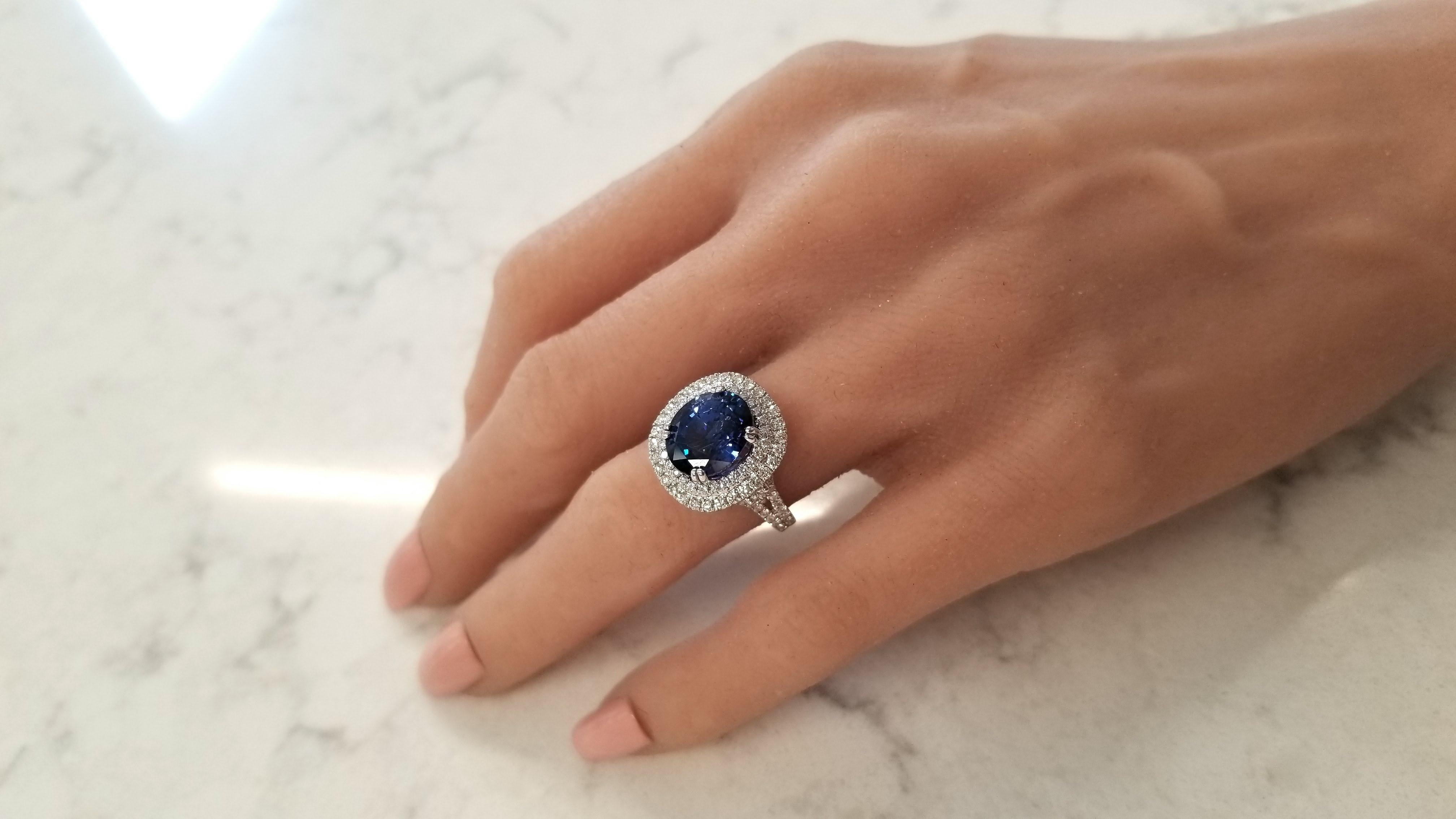 Oval Cut EGL Gem Lab Certified Oval Blue Sapphire and Diamond Cocktail Ring in White Gold
